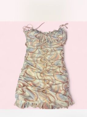 SHEIN Pastel Swirl Ruched Mini Dress - Pink, Cream, Blue
